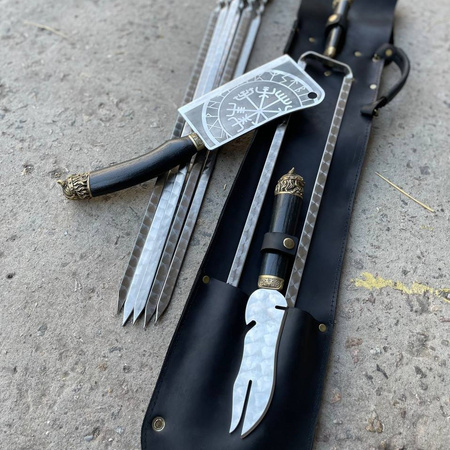 Zestaw szpikulców do szaszłyków RAGNAR w skórzanym etui GorillasBBQ K-27