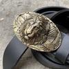 Men's black leather belt with brass Lion buckle P-115 Gorillas BBQ