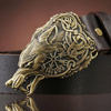 Men's black leather belt with brass Fenrir buckle P-139 Gorillas BBQ