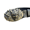 Men's black leather belt with brass buckle Samurai P-101 Gorillas BBQ