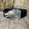 Men's black leather belt with brass Fenrir buckle P-139 Gorillas BBQ