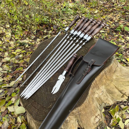 Gorillas K-17 HUNTER'S QUIVER BBQ Skewer Set in Leather Case